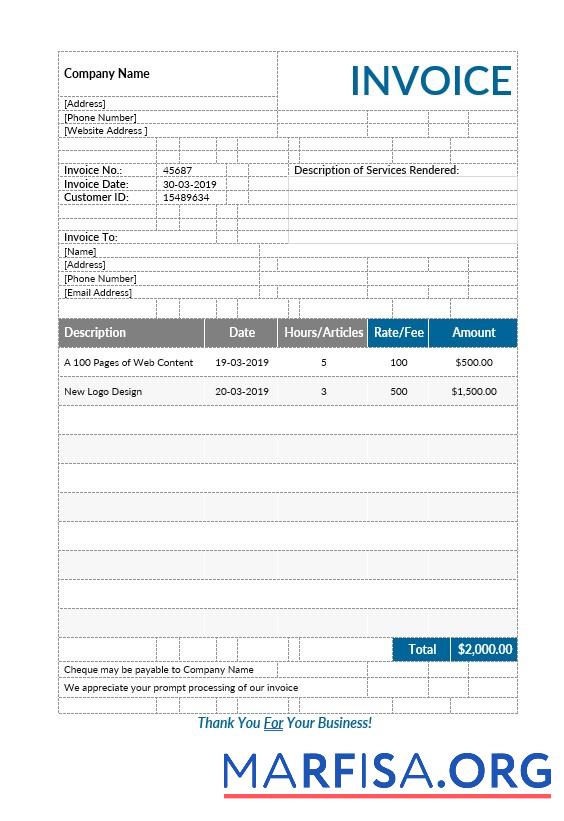 Downloadable Freelance Writer Invoice Template